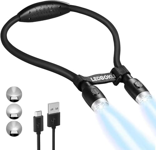 Bendable Neck Reading Light, 6 Brightness Levels, Rechargeable for Bed Reading, Crochet & Knitting