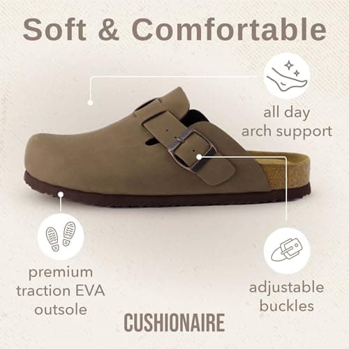 CUSHIONAIRE Hana Slip-On Buckle Clog Wide Width Cork Footbed