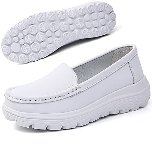 Nursgram Women's Nurse Shoes: Slip Resistant, Breathable, Lightweight Leather Loafers