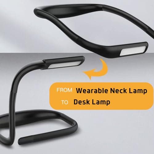 Black Neck Reading Light, Rechargeable LED, 270° Rotatable, Hands-Free, Adjustable Color & Brightness