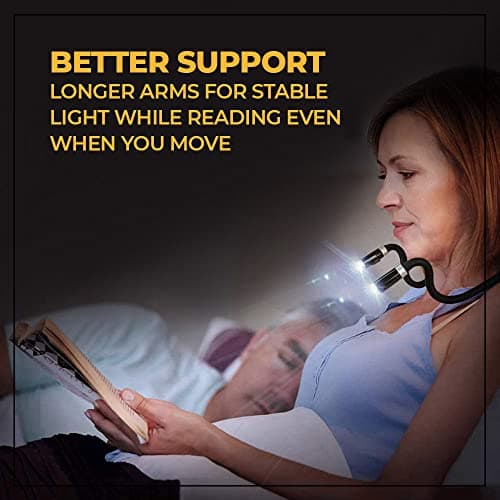 TECHMARKET LED Neck Reading Light, Adjustable Brightness, Flexible Arms, Perfect Bedtime Reading (Pink)