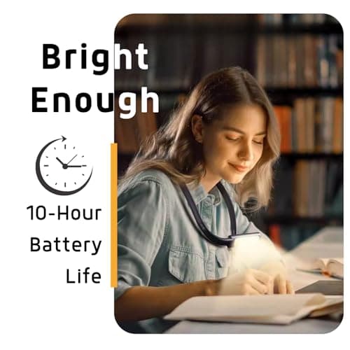 Black Neck Reading Light, Rechargeable LED, 270° Rotatable, Hands-Free, Adjustable Color & Brightness