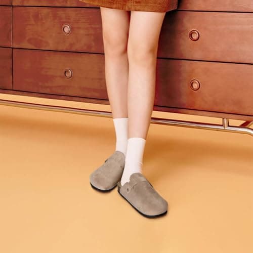 SATUSTA Women's Soft Leather Antislip Clog Slippers Classic Waterproof Mules