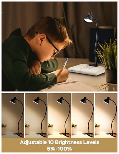 3 Color Modes Dimmable Reading Light for Bed with Gooseneck Clamp Desk Lamp