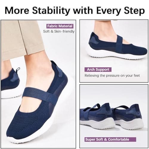 HONHOLD Women's Comfortable Knit Mary Jane Flat Shoes with Arch Support
