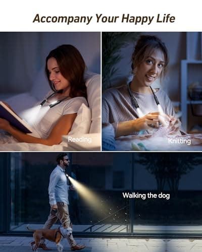 Alampan LED Neck Reading Light, Rechargeable, Hands Free, 3 Colors Dimmable for Crafting and Night Reading