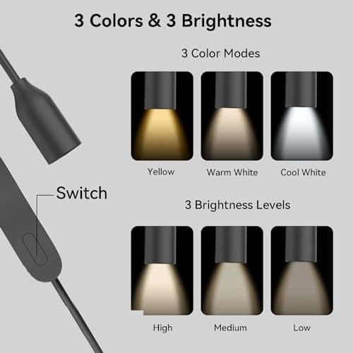 Eye Caring Rechargeable Neck Reading Light, 3 Color Temperatures, Long Lasting LED with Flexible Arm