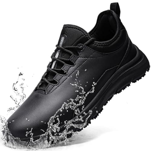 Women's Non-Slip Black Slip-On Walking Shoes for Restaurant Kitchen