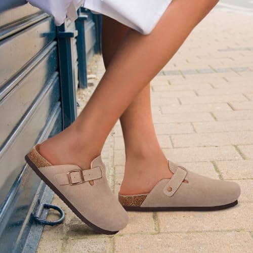 Genuine Suede Clogs Soft Cork Footbed Comfort Potato Shoes