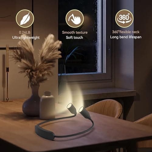 Eye Caring Rechargeable Neck Reading Light, 3 Color Temperatures, Long Lasting LED with Flexible Arm