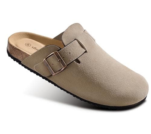 BULLIANT Women's Cushioned Suede Clogs with Crease-Resistant Leather Upper