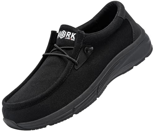 Mens LARNMERN Slip Resistant Work Loafers for Plantar Fasciitis and Food Service