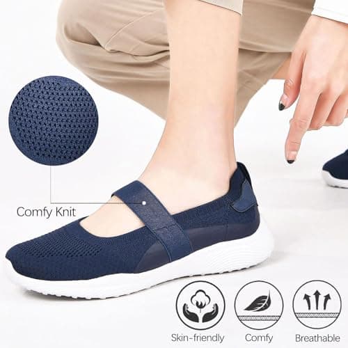 HONHOLD Women's Comfortable Knit Mary Jane Flat Shoes with Arch Support