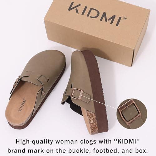 KIDMI Women's Leather Platform Mules with Cork Footbed Potato Shoes