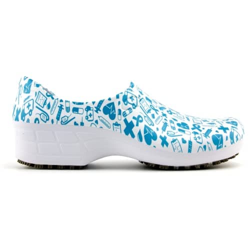 Sticky Printed Colorful Nursing Shoes - Waterproof & Non-Slip for Women - White