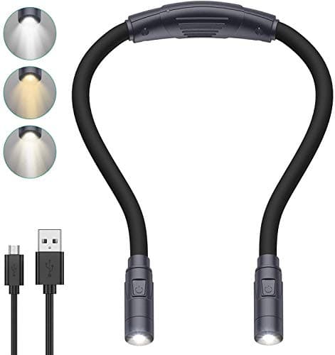 Upgraded LED Neck Reading Light with 3 Colors and Adjustable Brightness