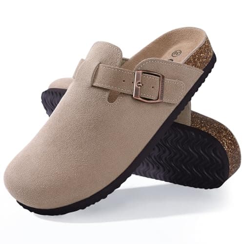 Genuine Suede Clogs Soft Cork Footbed Comfort Potato Shoes