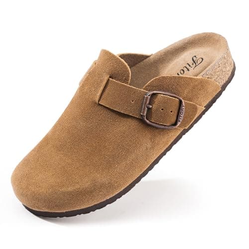 FITORY Women's Leather Slip-On Clogs with Suede Cork Footbed Size 6-11