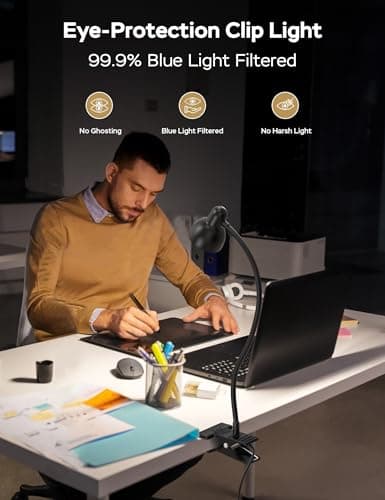 3 Color Modes Dimmable Reading Light for Bed with Gooseneck Clamp Desk Lamp