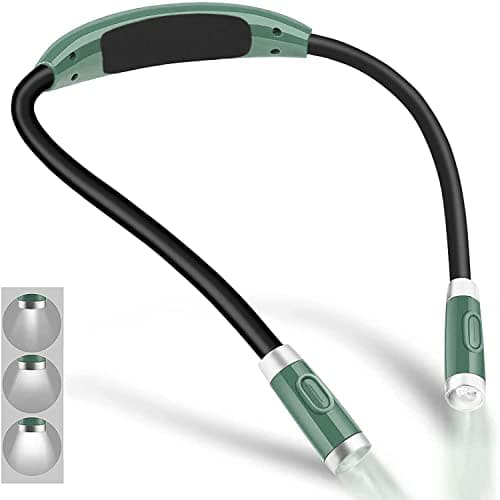 Army Green Rechargeable 4 LED Neck Reading Light with 3 Brightness Levels