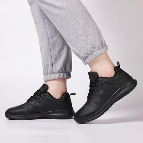 Oil-Proof Non-Slip Kitchen Shoes for Women Black Lace-UpComfortable Work Sneakers