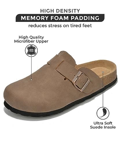 Project Cloud Women's Genuine Suede Footbed Memory Foam Arch Support Clog Slippers (Benton)