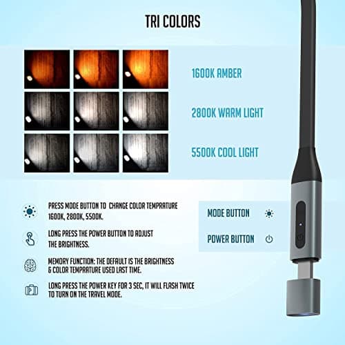 Rechargeable LED Neck Light - 3 Colors Dimmable for Reading, Knitting & More