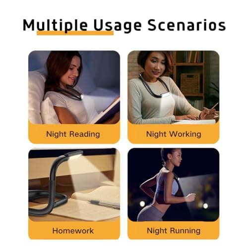 Black Neck Reading Light, Rechargeable LED, 270° Rotatable, Hands-Free, Adjustable Color & Brightness