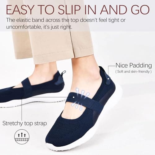 HONHOLD Women's Comfortable Knit Mary Jane Flat Shoes with Arch Support
