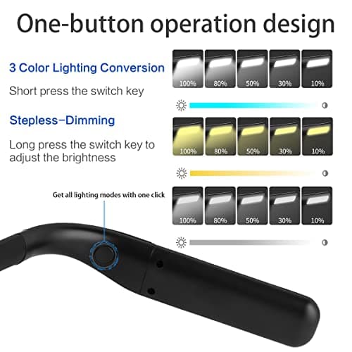 Upgraded Neck Reading Light: Rechargeable LED Book Light with Stepless Brightness Control