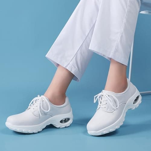 DR.XIRURUCO Women's Lightweight Faux Leather Lace-Up Nursing Shoes