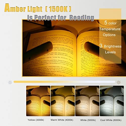 Neck Reading Light, Rechargeable, 5 Color Temperatures, 3 Brightness Modes, Perfect for Knitting & Reading (Gray)