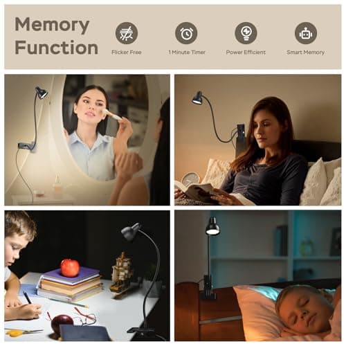 3 Color Modes Dimmable Reading Light for Bed with Gooseneck Clamp Desk Lamp