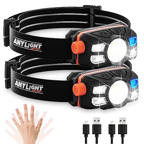 Rechargeable IP65 Waterproof LED Headlamp with Motion Sensor (2 Packs)