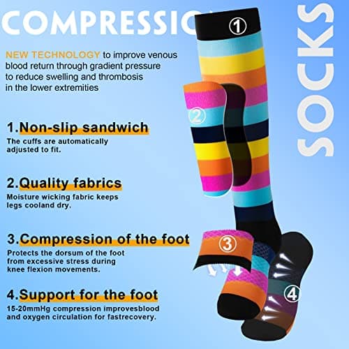Best Knee High Compression Socks 20-30 mmHg for Running, Nurses & Travel