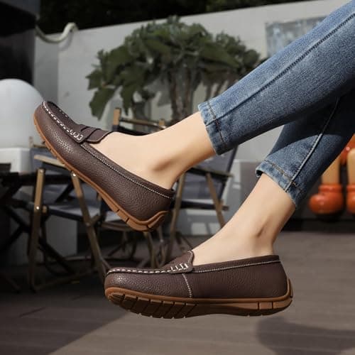 KORDAL Women's Lightweight Leather Penny Loafers - Comfortable Business Casual Shoes