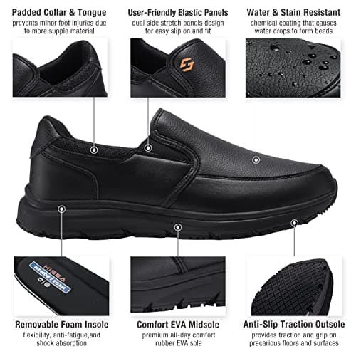 HISEA Men's Non-Slip Kitchen Shoes, Water & Oil Resistant, Comfortable & Breathable