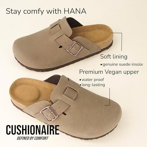 CUSHIONAIRE Hana Slip-On Buckle Clog Wide Width Cork Footbed