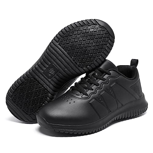Oil-Proof Non-Slip Kitchen Shoes for Women Black Lace-UpComfortable Work Sneakers