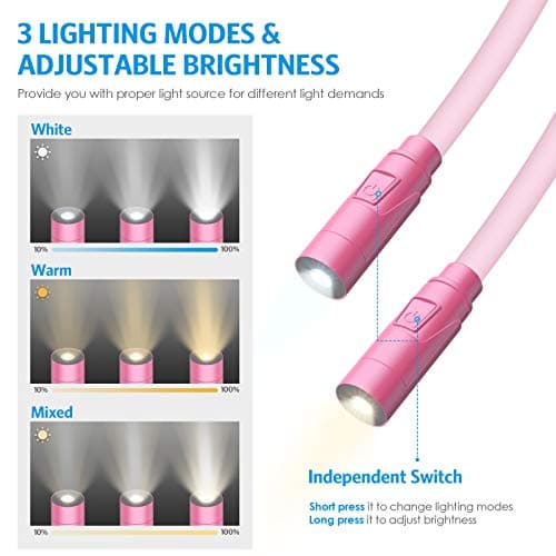 Upgraded LED Neck Reading Light with 3 Colors and Adjustable Brightness