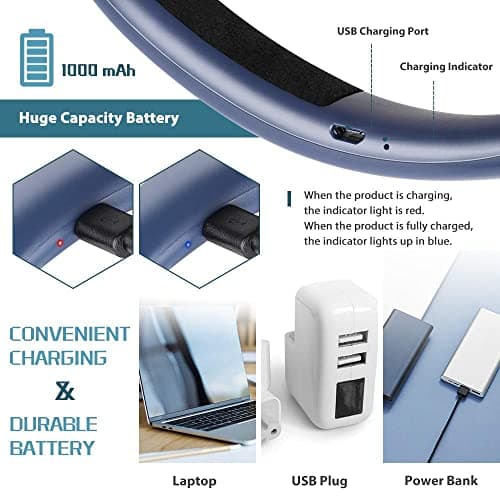 Blue Hands-Free Rechargeable LED Neck Reading Light, 3 Colors, Stepless Dimming, Flexible Arms