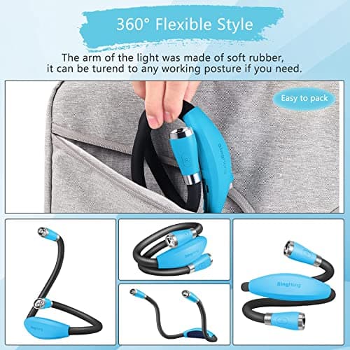 USB Rechargeable Bedside Reading Lamp, 4 LED, 4 Brightness Levels, Hands-Free for Night Jogging (Blue)
