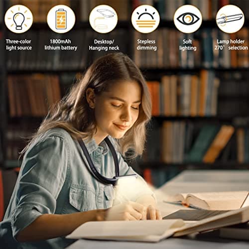 Upgraded Neck Reading Light: Rechargeable LED Book Light with Stepless Brightness Control