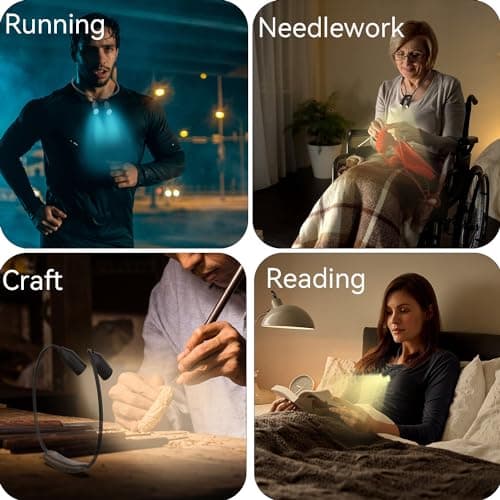 Eye Caring Rechargeable Neck Reading Light, 3 Color Temperatures, Long Lasting LED with Flexible Arm