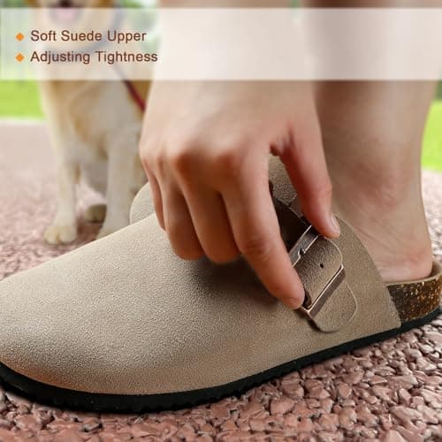 BULLIANT Women's Cushioned Suede Clogs with Crease-Resistant Leather Upper
