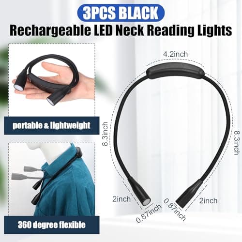3 Pcs LED Reading Lights, 3 Colors 9 Brightness, Flexible Arm Neck Light for Bed, Knitting, Crochet, Camping