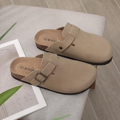 KIDMI Women's Leather Mules with Arch Support and Cork Footbed