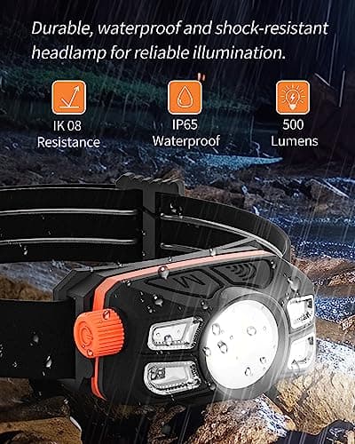 Rechargeable IP65 Waterproof LED Headlamp with Motion Sensor (2 Packs)
