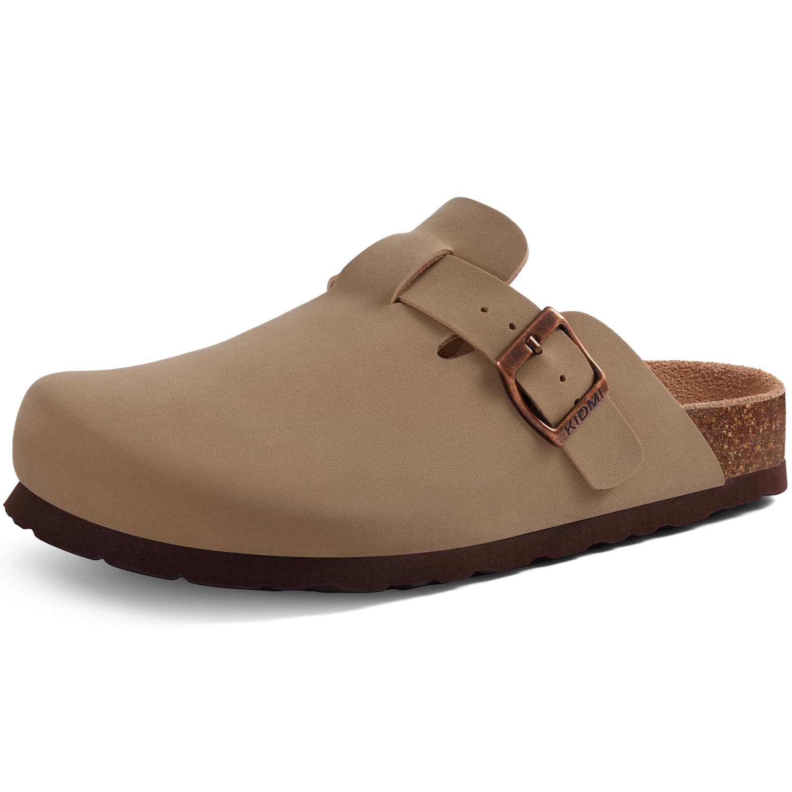 KIDMI Women's Leather Mules with Arch Support and Cork Footbed