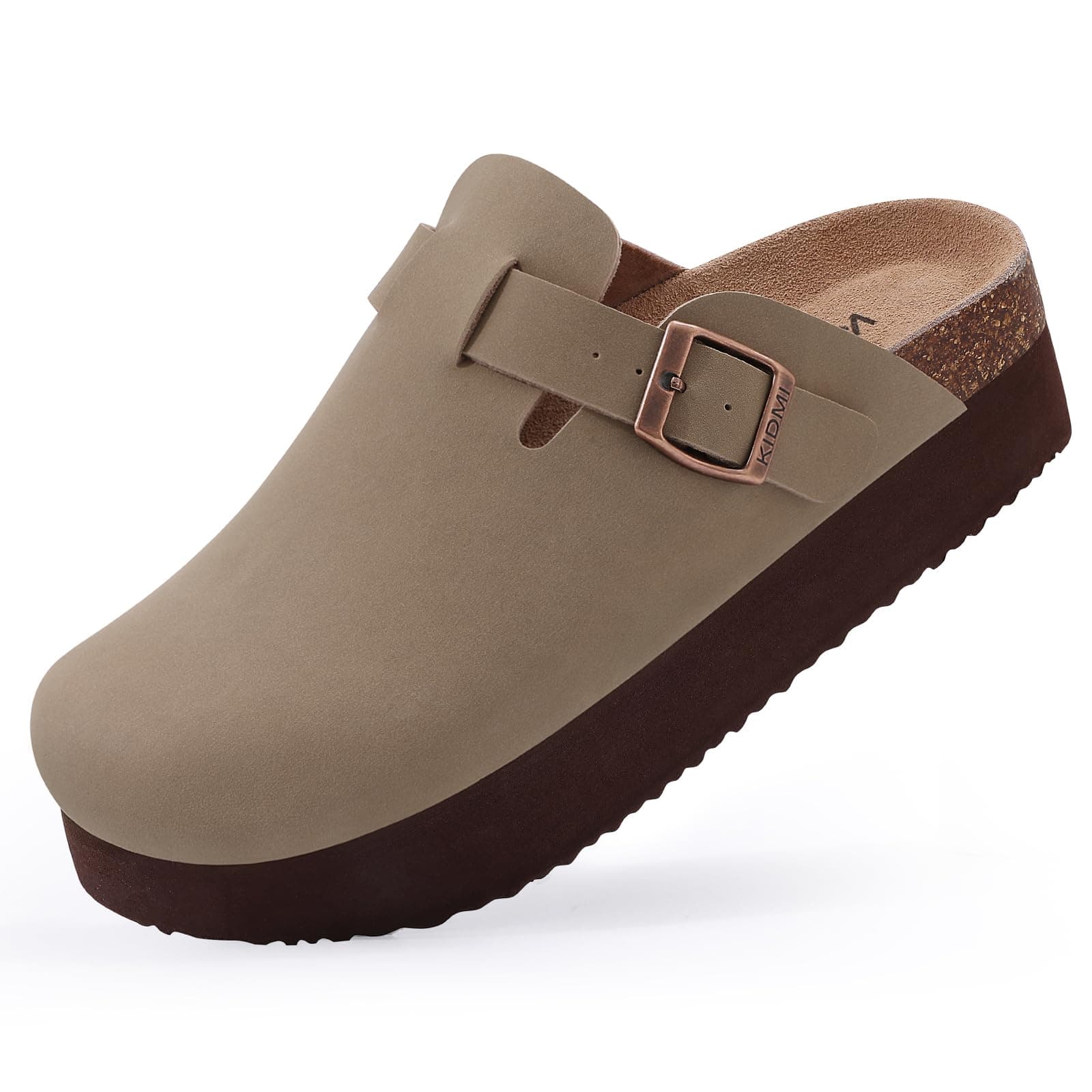 KIDMI Women's Leather Platform Mules with Cork Footbed Potato Shoes